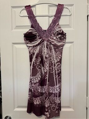 Y2K Vintage Vanity Plum Lace-Trim Bohemian Slip Dress